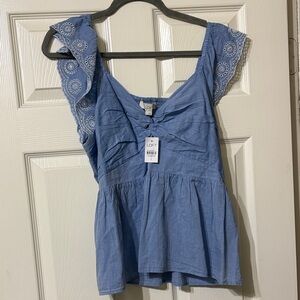 LOFT Blue Ruffle Sleeve Blouse